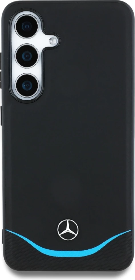 Mbështjellës Mercedes Leather Contrasted Blue Horizontal Curve MagSafe për Samsung Galaxy S25, i zi