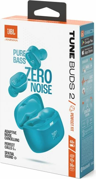 Kufje JBL Tune Buds 2 True Wireless me mikrofon, ANC adaptiv, Bluetooth 5.3, IP54, 48h, Blu