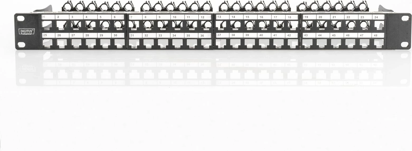Panel patch DIGITUS DN-91424, 1U, për kabllo Cat6a, Ngjyrë e zezë