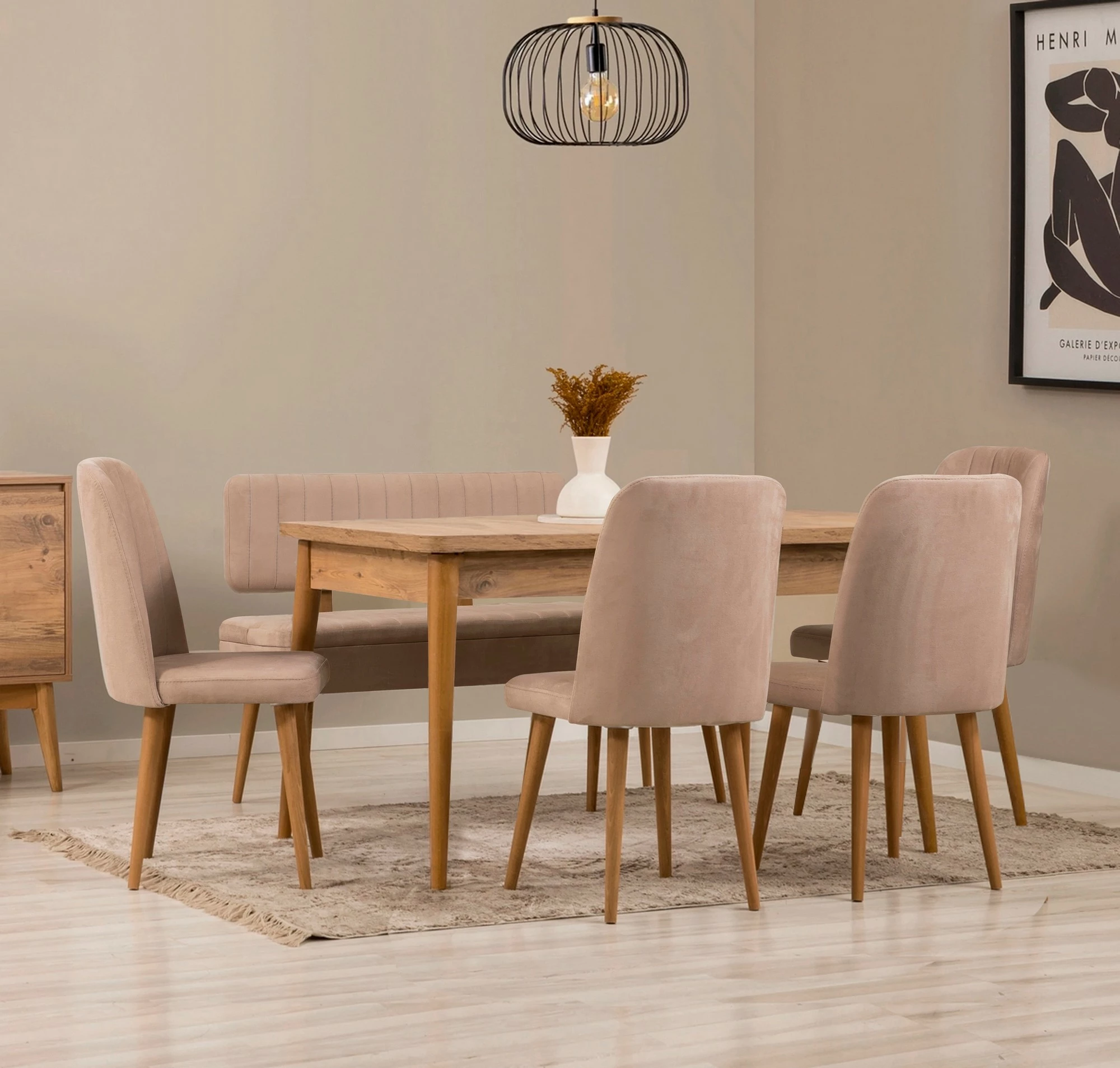 Tavolinë me karrige zgjatëse (6 copë), Hanah Home, Vina - ngjyrë lis Atlantik, Stone