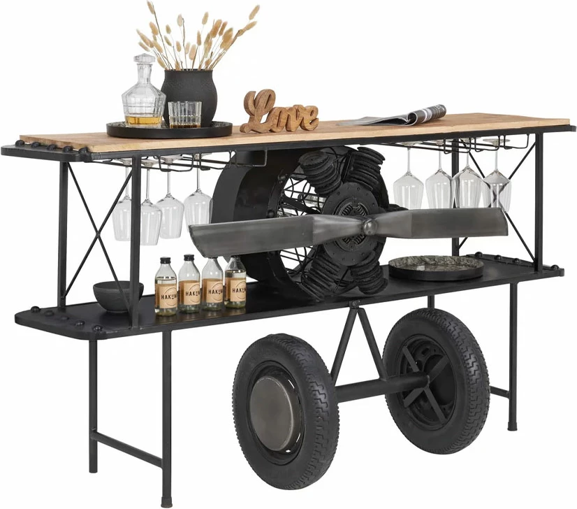 Konsol bar në formë aeroplani, ngjyrë natyrale/zezë, 191x58x91