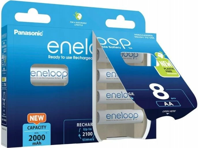 Bateria të rikarikueshme Panasonic Eneloop AA 2000mAh, 8 copë, të bardha