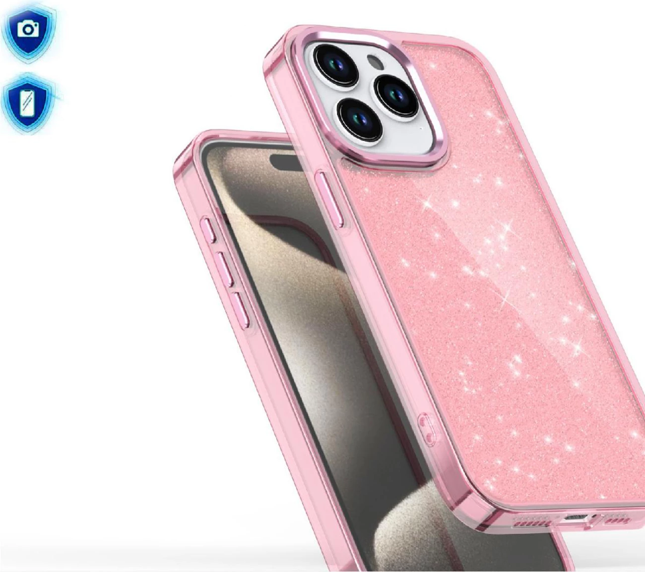 Mbështjellës Hurtel Glitter Case për iPhone 16 Pro, rozë me shkëlqim