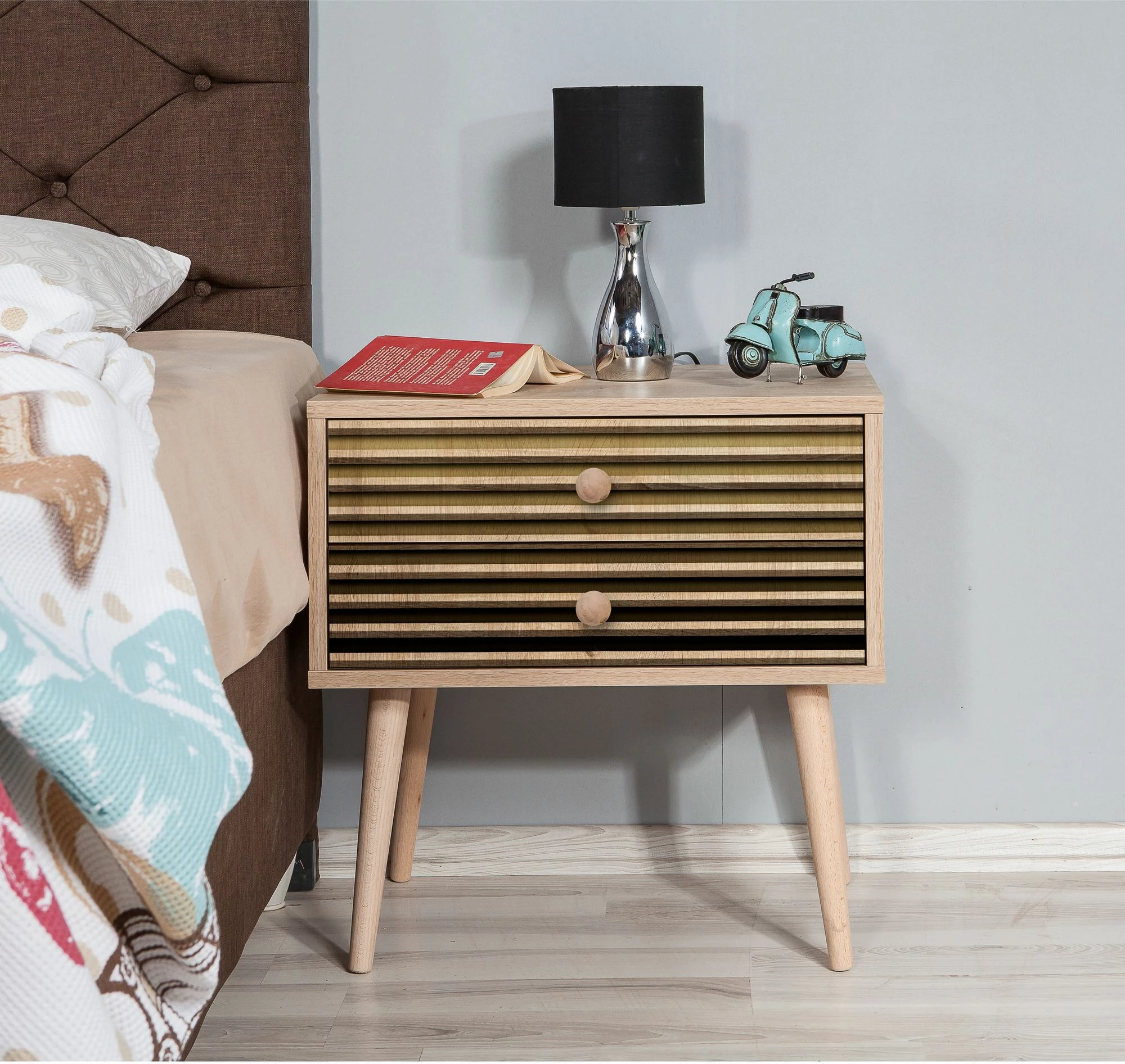 Komodinë nate Hanah Home, dy sirtarë, Sonoma Oak