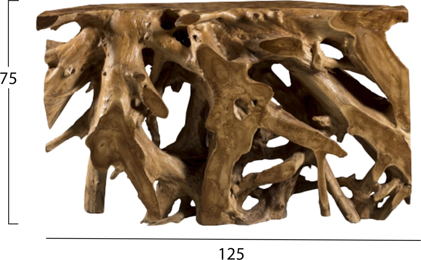 Konsolë prej rrënje tik dhe dru Java, 125x40x75cm