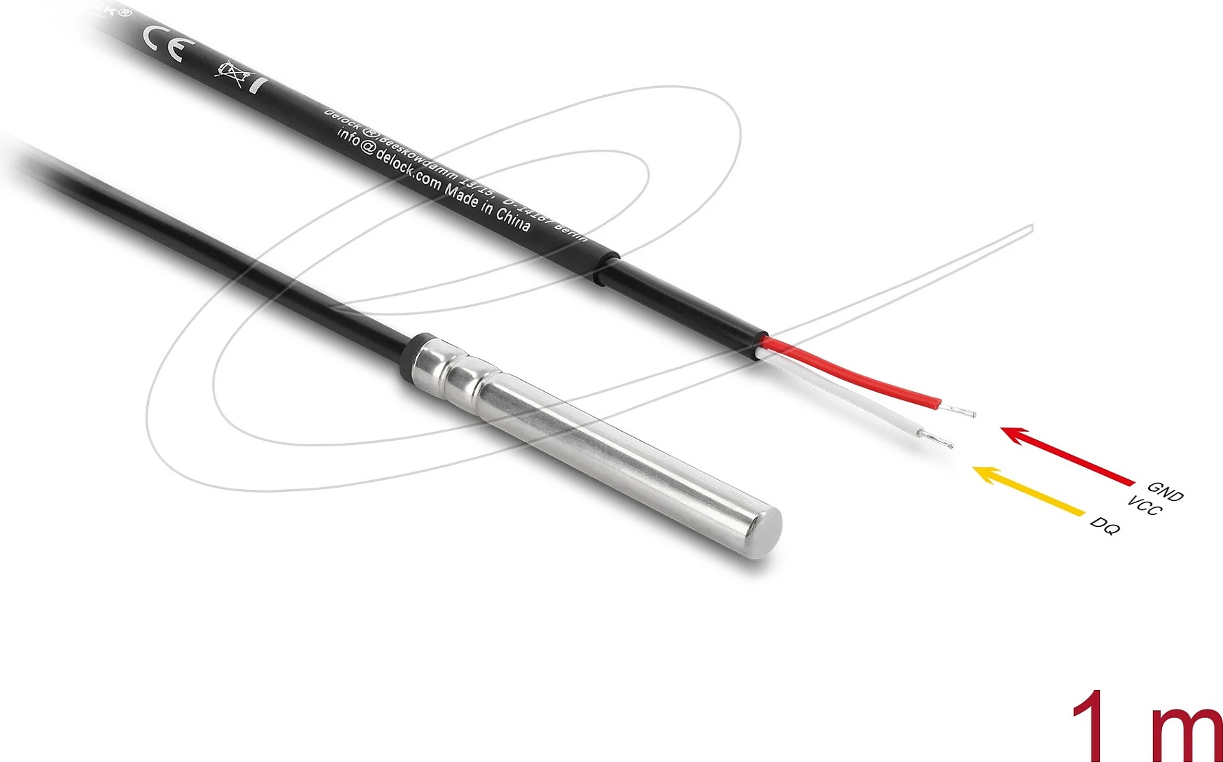 Sensor temperature DeLOCK 91406, 1 m, -20 deri 80°C, skaje të zhveshura, e zezë