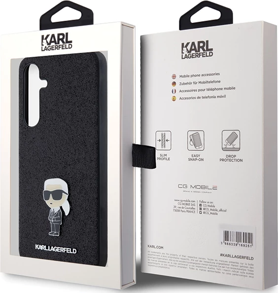 Mbështjellës Karl Lagerfeld Fixed Glitter Ikonik Logo Metal Pin për Samsung Galaxy A35, zi