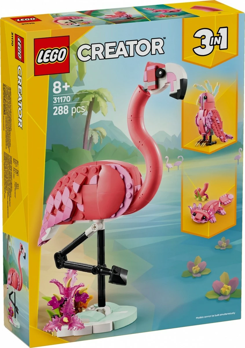 Set ndërtimi LEGO Creator 3-in-1 31170 Wild Animals: Pink Flamingo, 288 pjesë, rozë