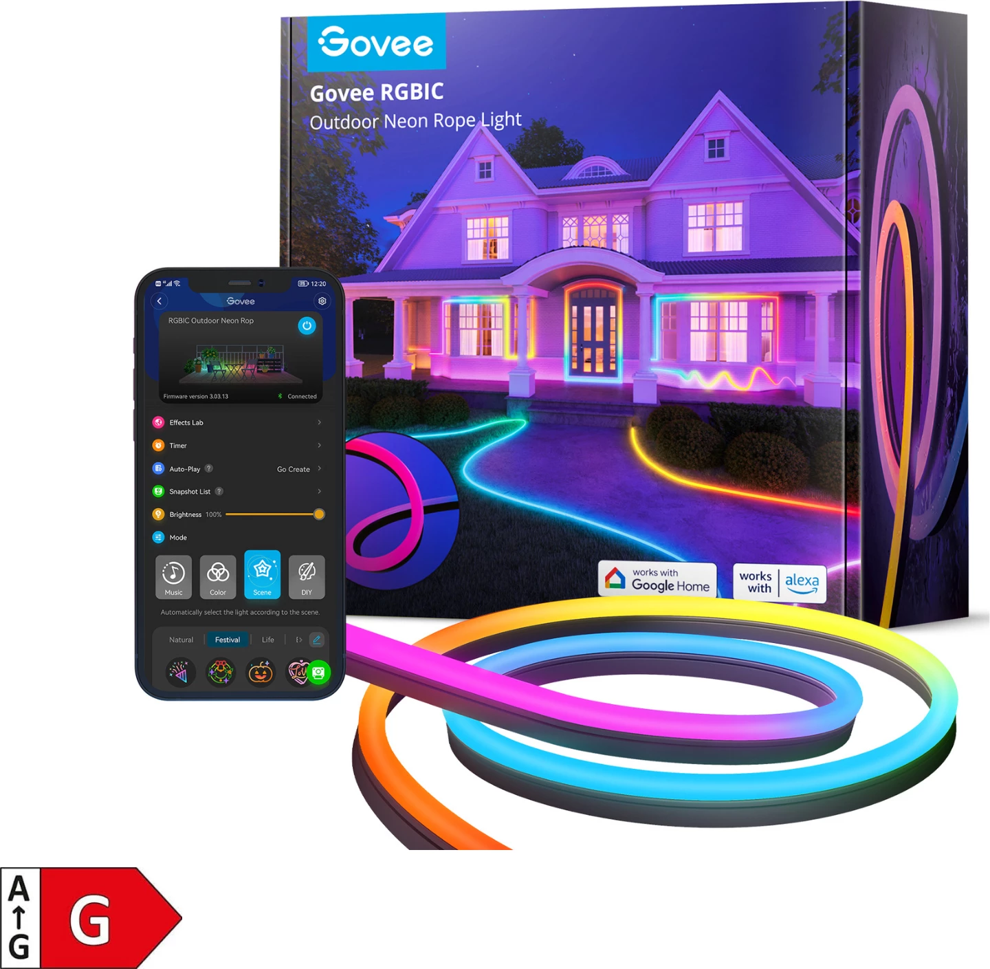 Shirit ndriçues neon i jashtëm Govee H61A8, 10m, RGBIC, IP67, prizë EU