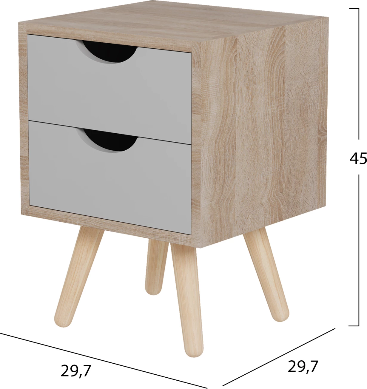 Komodinë për natë DINKL FH2472.05 melaminë-2 sirtarë, ngjyrë sonama-gri, 29,7x29,7x45H cm