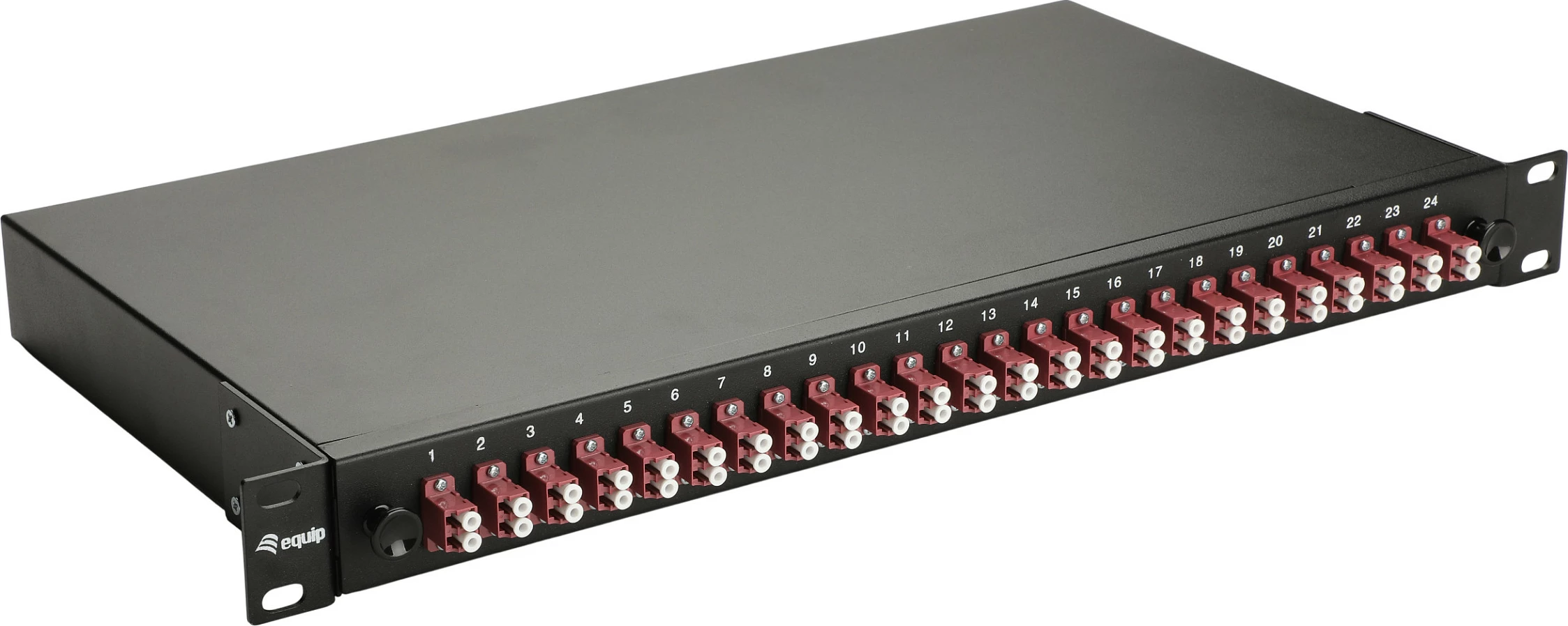 Panel splice fibër optike EQUIP 337214, 24 porta LC Duplex, OM4 MMF, 1U rack, i zi
