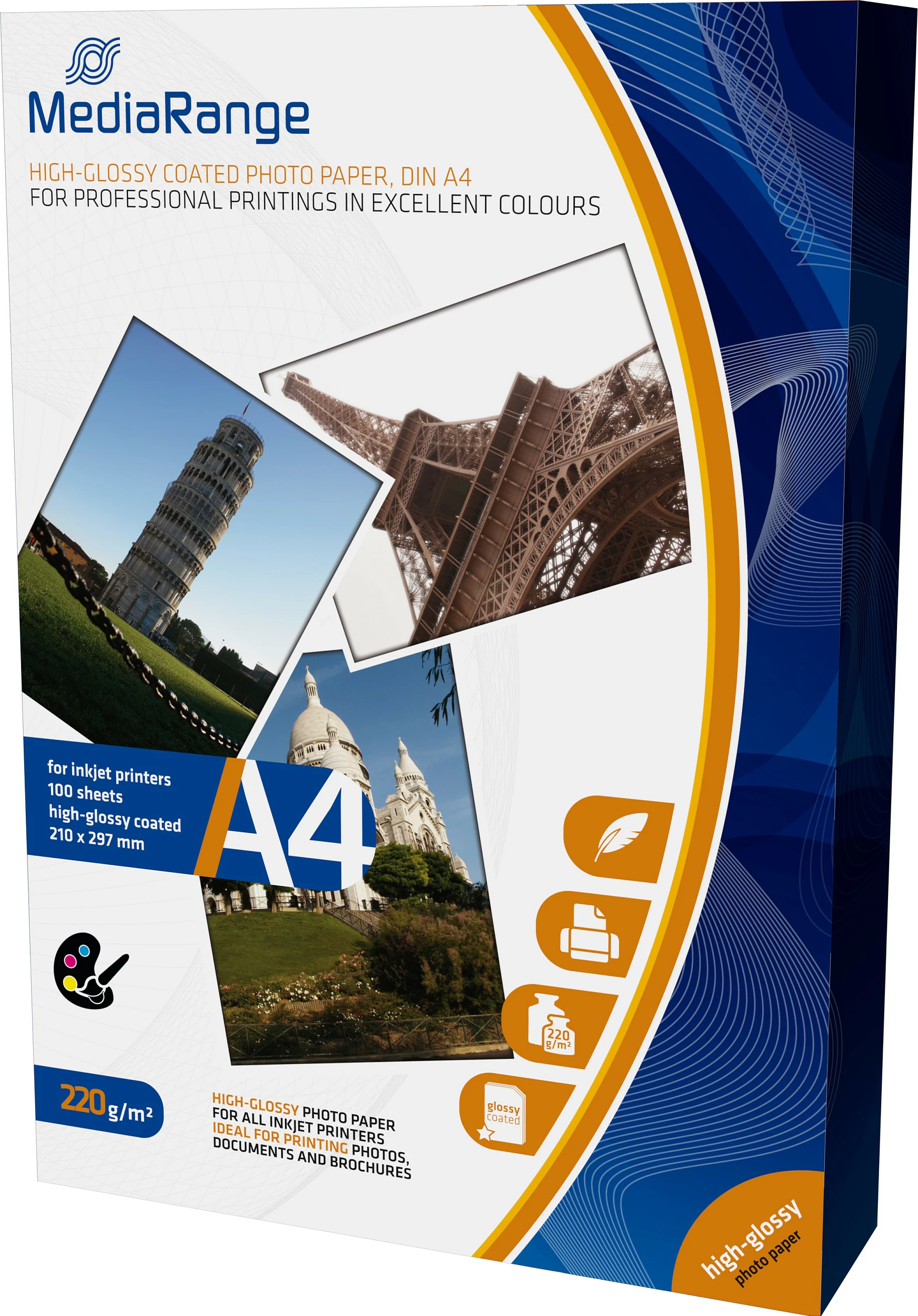 Fotopaper MediaRange MRINK103, A4, 220 g/m², high-gloss, 100 fletë, i bardhë