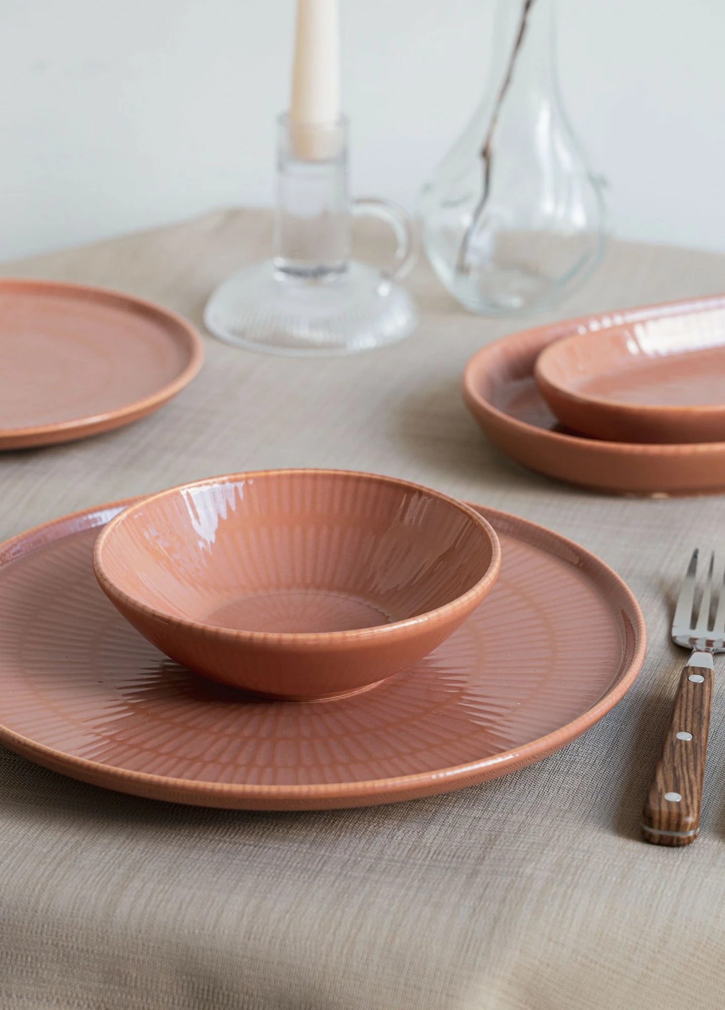 Set pjatash të thella qeramike (6 copë), ngjyrë somon, Hermia, NON0030