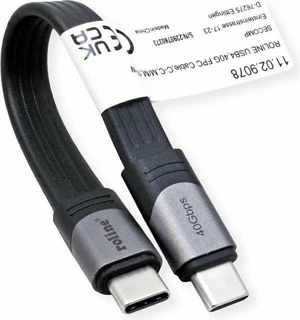 Kabllo ROLINE USB4 Gen 3x2 USB-C në USB-C, 0.15 m, 40 Gbit/s, PD 100 W, e zezë