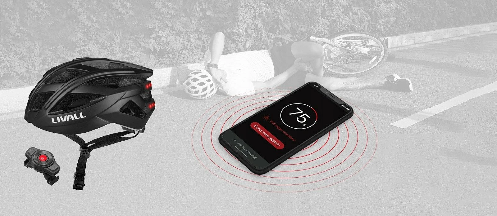 Helmetë biçiklete Bluetooth Livall BH60SE Neo V2 (BH60-U-BLK) 55-61 cm rruge me LED/SOS/Intercom, e zezë, set me telekomandë BR80