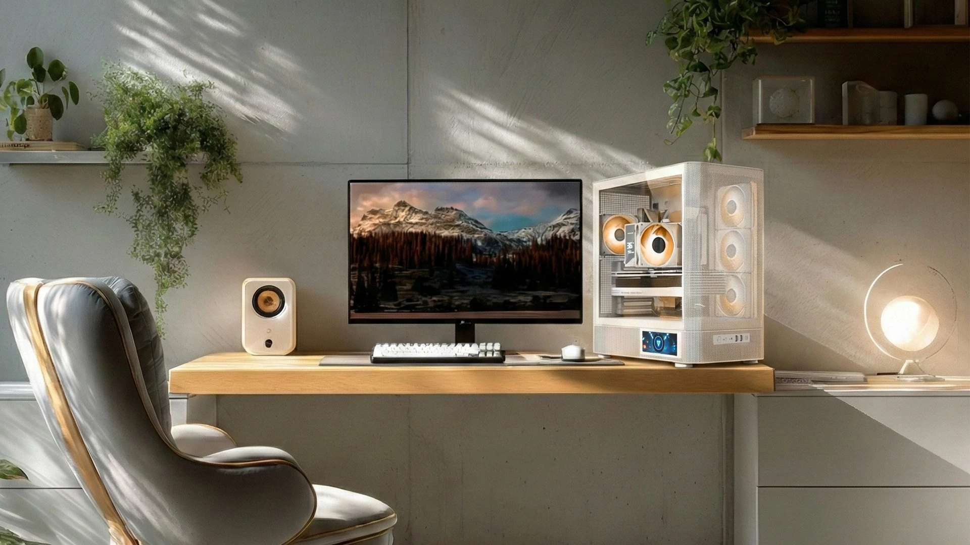 Kasë Modecom Volcano AQ400 ARGB MC-A-AQ400-4FA-W, Midi Tower ATX/mATX/ITX, LCD ekran, 4x120mm ARGB, e bardhë