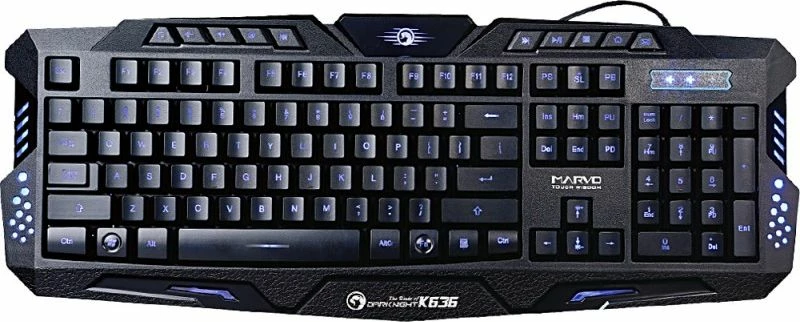 Tastierë gaming Marvo K636, USB me kabllo 1.5 m, layout US, membrane, anti-ghosting 19 tasta, ndriçim LED një-ngjyrësh, me mbështetëse dore, e zezë