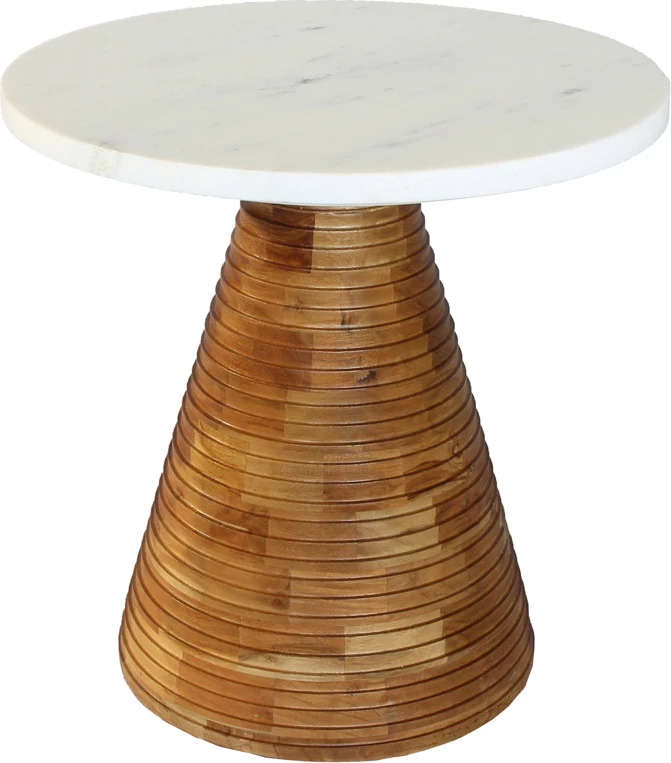 Tavolinë anësore Savoa, mermer i bardhë, dru akacie, 45x45x45