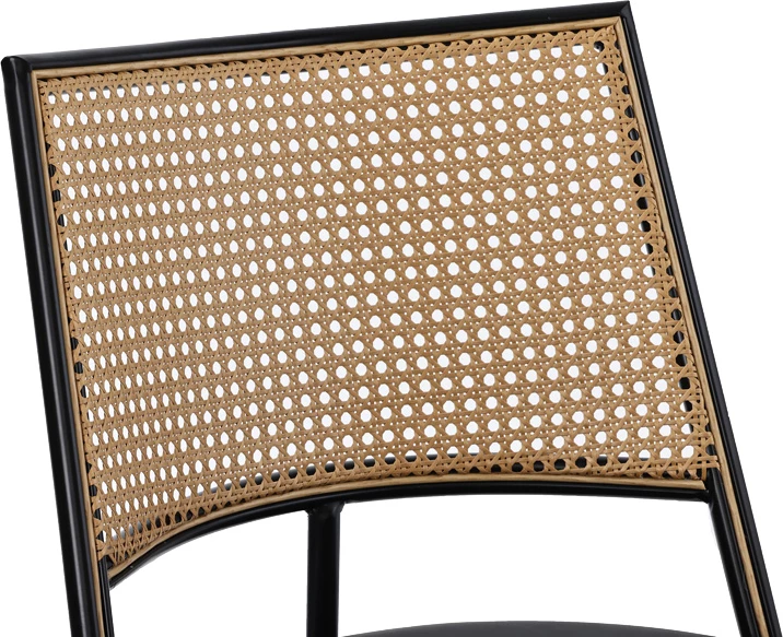 Karrige Giulia pe rattan, bezhë-pu, gri e zezë-metal, 49x52x80cm