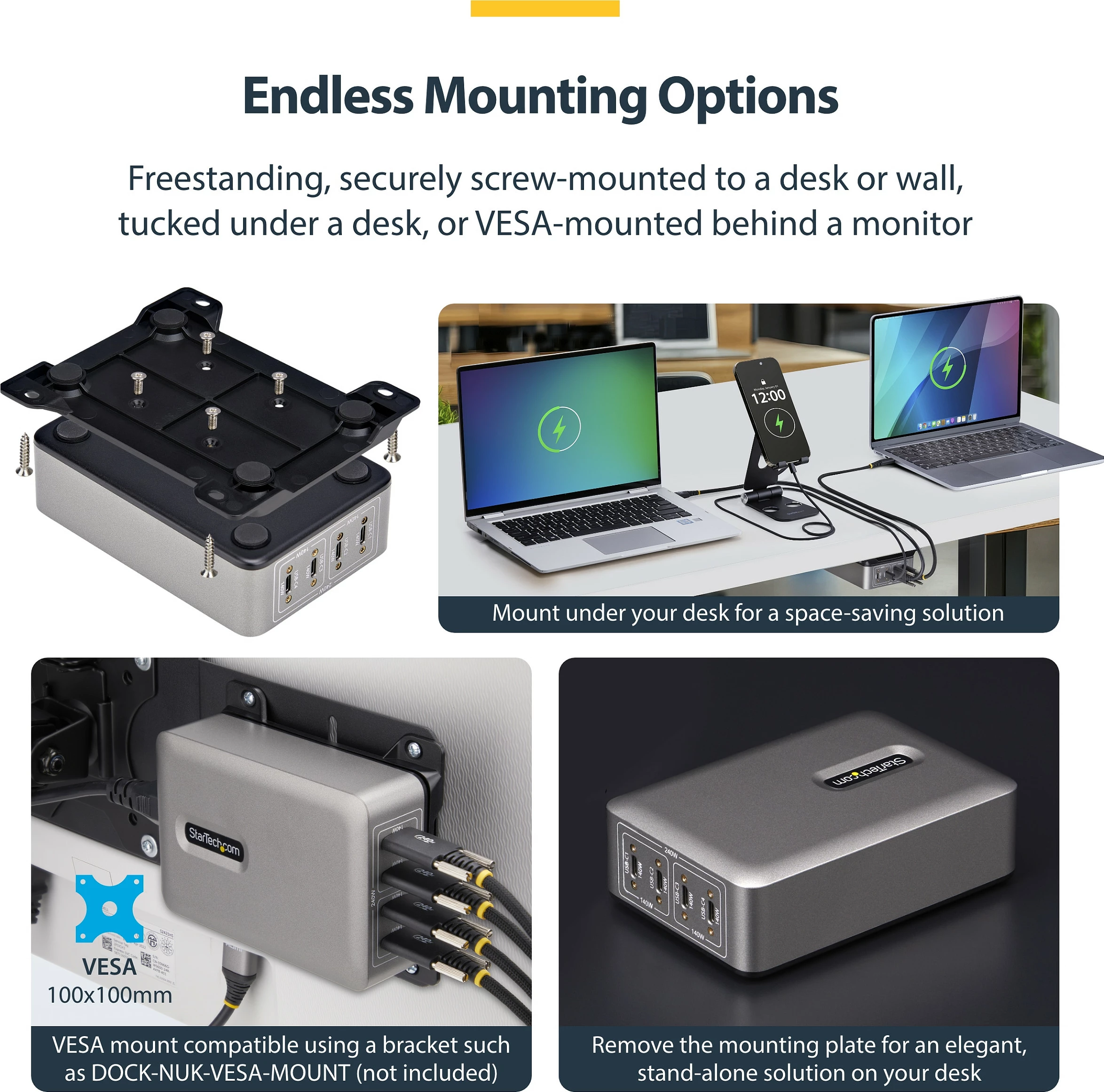 Karikues USB-C StarTech 4-Port 240W PD 3.1 GaN, 140W EPR, 1.8 m, gri