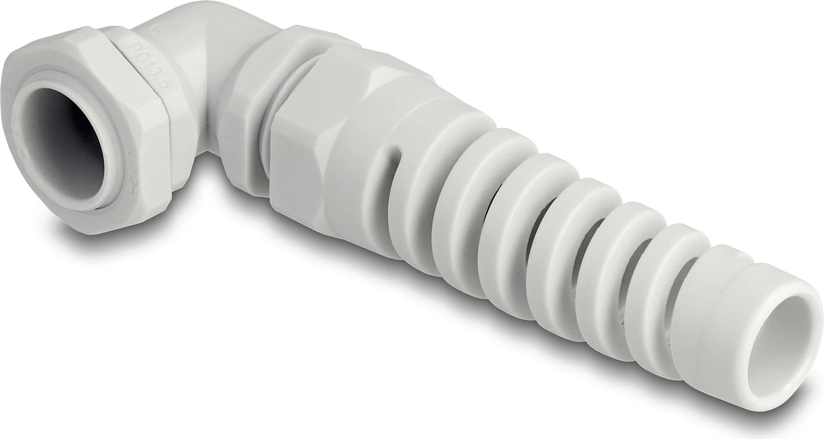 Glandë kablli DeLOCK PG13.5 90° me strain relief, IP68, për kabllo 6-12 mm, gri