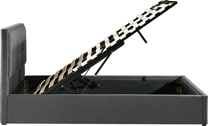 Krevat dopio Sonnie me hapësirë për depo, material stof, ngjyrë gri e errët, 150x200cm