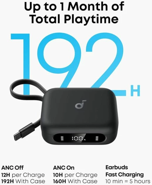 Kufje wireless Anker Soundcore P41i Standard, ANC, kasë karikimi 3000 mAh me power bank 10 W dhe mbajtëse telefoni, Bluetooth 5.4, e zezë (pa adapter Lightning)