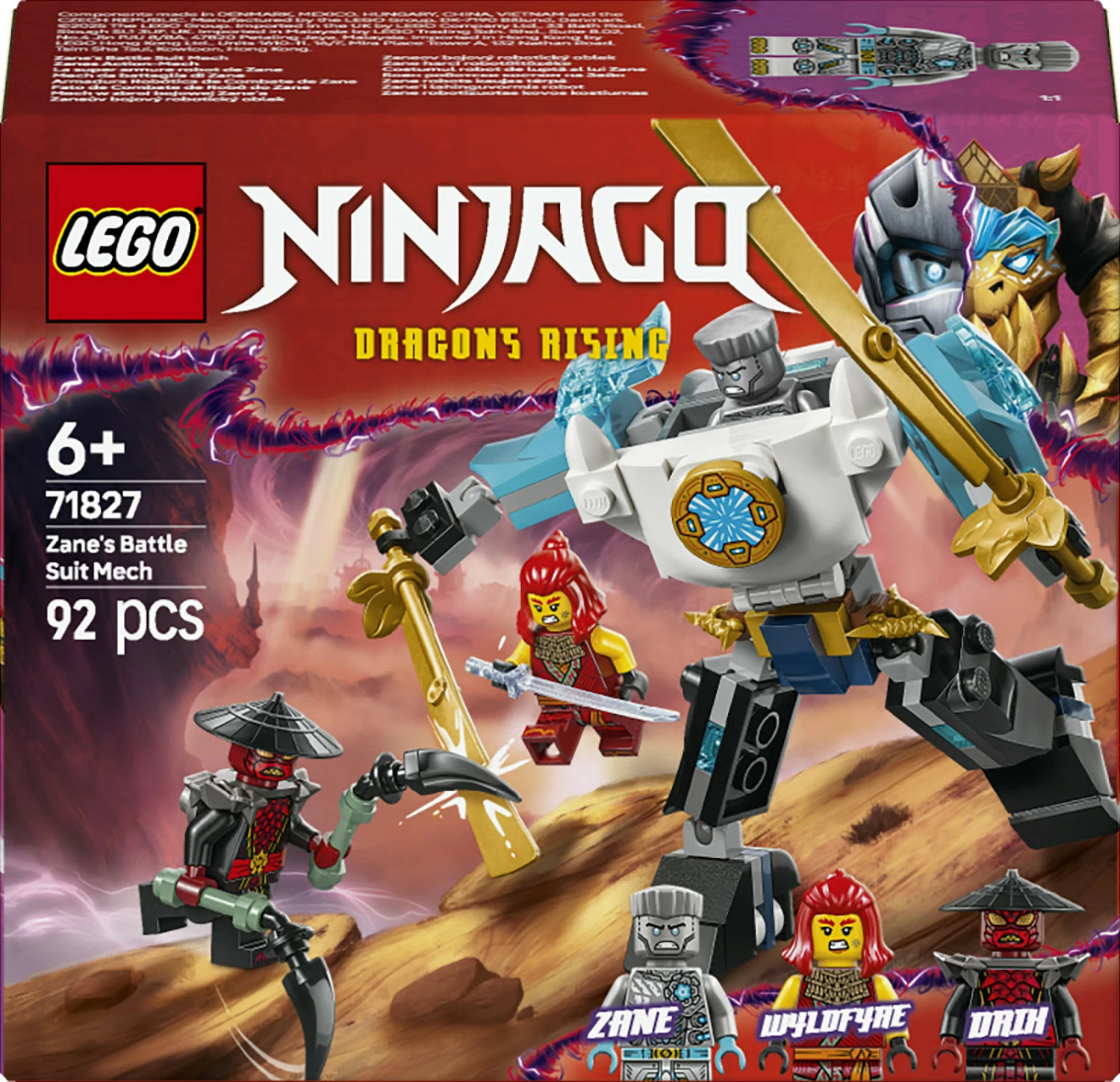 Set ndërtimi LEGO Ninjago 71827, Zane’s Battle Suit Mech, 92 pjesë, multikolor