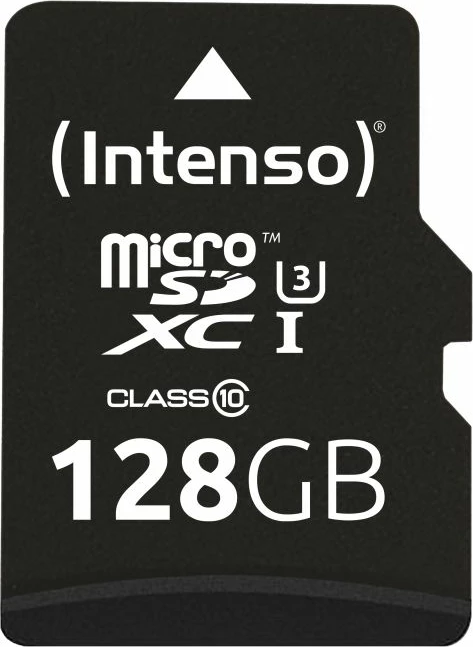 Kartelë memorje microSDXC Intenso UHS-I Professional 128GB Class 10 90MB/s, e zezë, me adapter SD