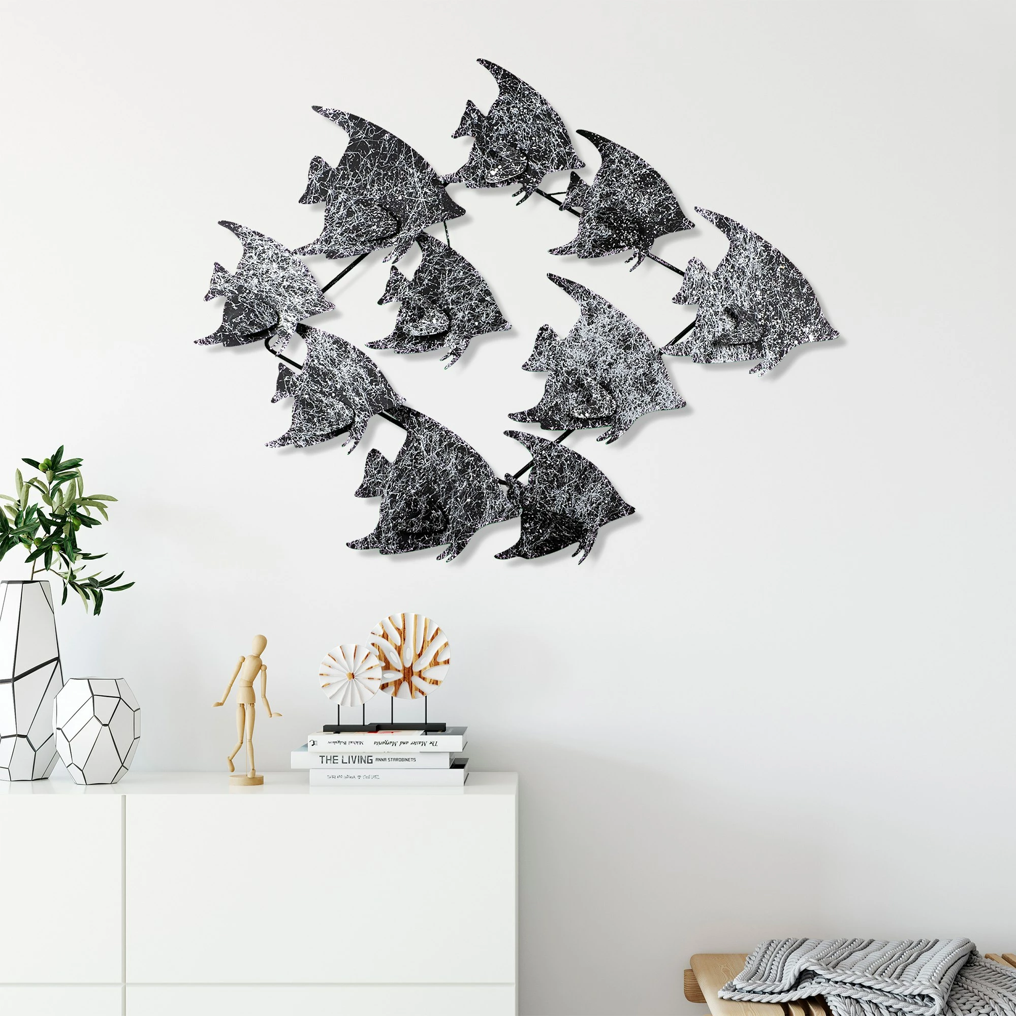 Aksesor dekorativ metalik për mur Wallity, Melek v2 3, shumëngjyrësh, 83x58x4cm