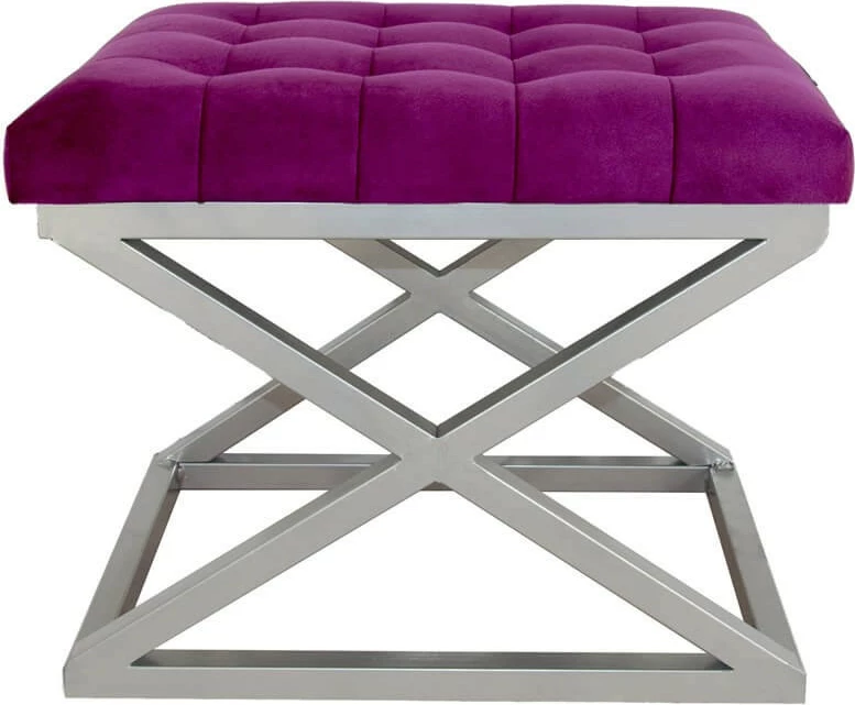 Pouf Atelier del Sofa, kornizë argjendi, material fuchsia