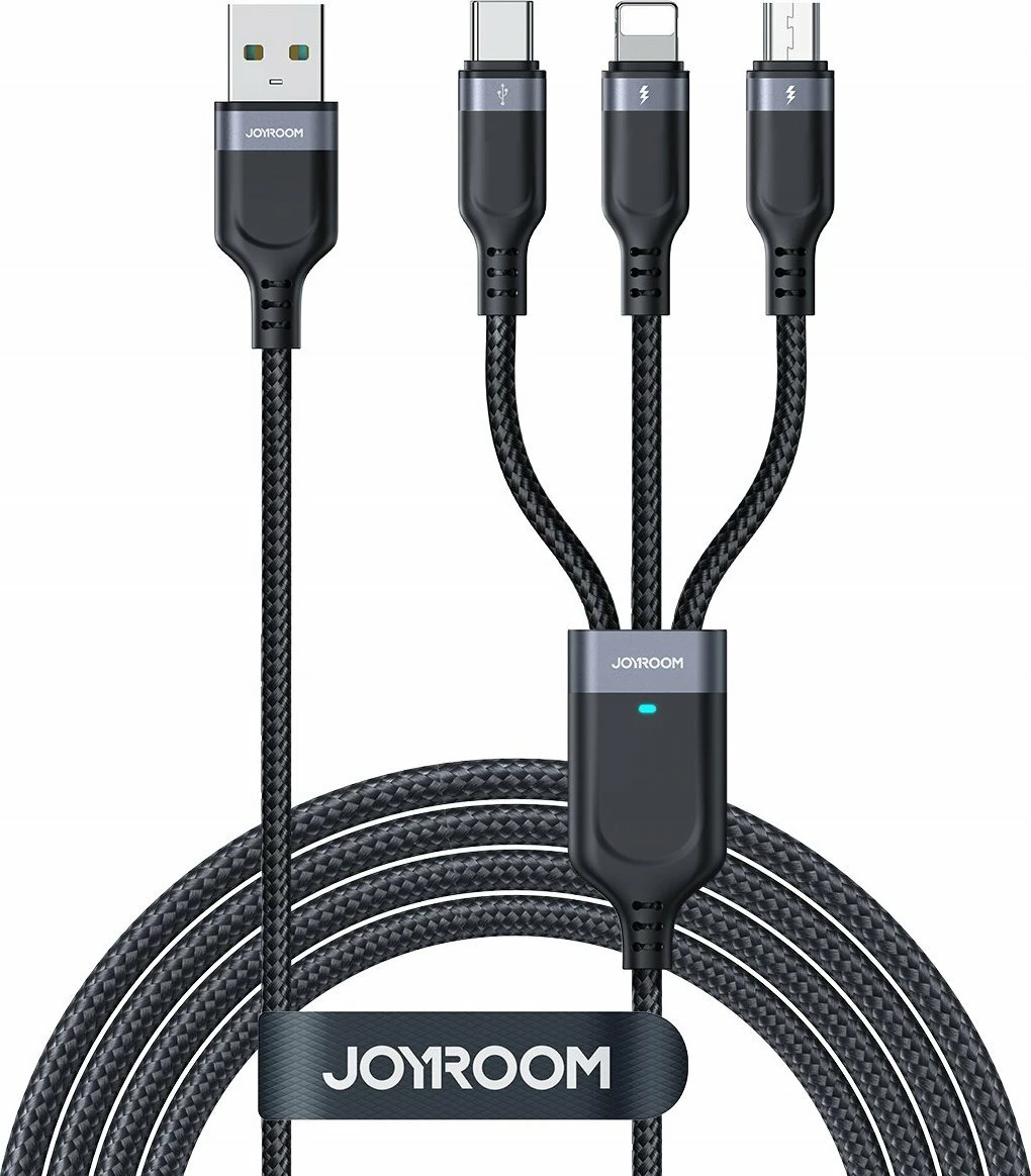 Kabllo USB Joyroom Multi-Use Series S-1T3018A18 (JYR842) 3-në-1 USB-A në USB-C/microUSB/Lightning 1.2 m, e zezë