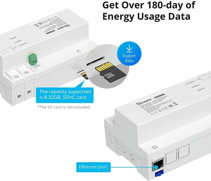 Switch smart Wi‑Fi SONOFF SPM-MAIN, matje e konsumit të energjisë, RS-485, 100-240V, i bardhë