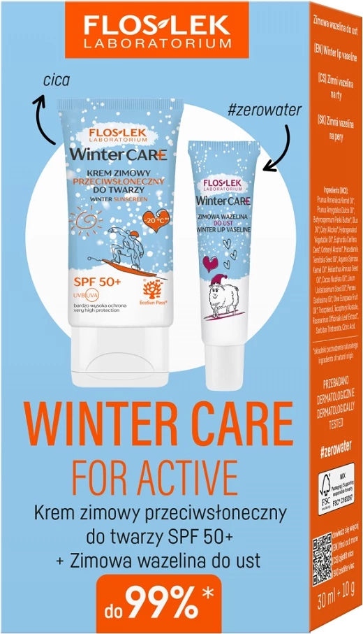 Set për kujdes dimëror Floslek Winter Care For Active, krem fytyre SPF50+ 30ml + vazelinë për buzë 10g