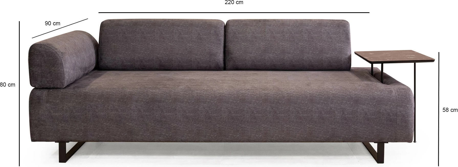 Divan-krevat treshe Infinity me tavolinë anësore, ngjyrë antracit