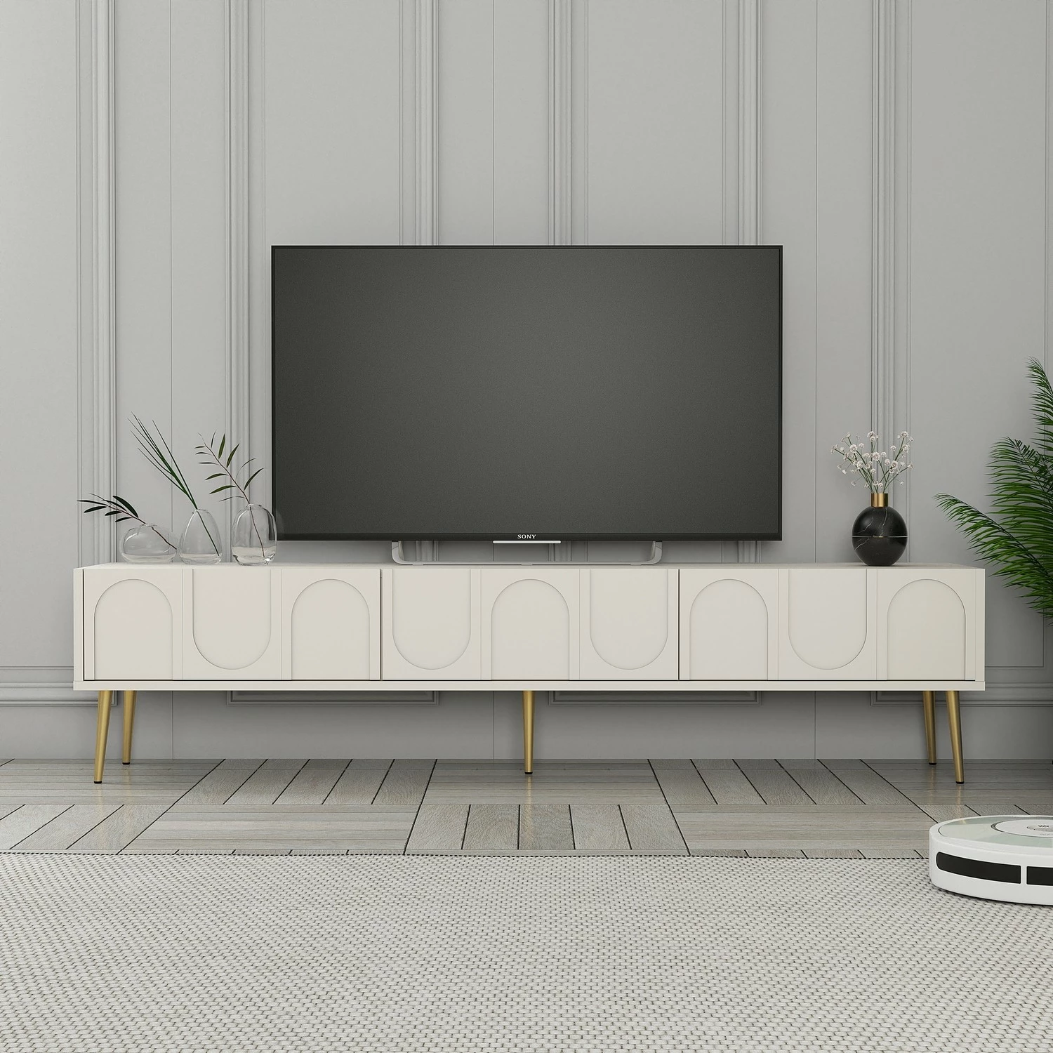 Komodë TV Skye Decor, Lyon 43, krem dhe ari