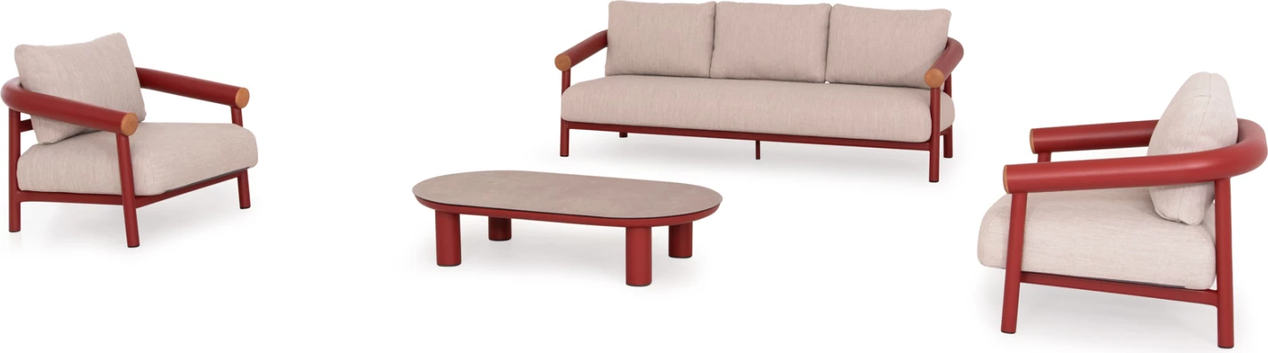 Set lounge për jashtë, 4 pjesë, EUTOPIA CD6237.05, alumin i kuq, tekstil OLEFIN bezhë, xham i printuar