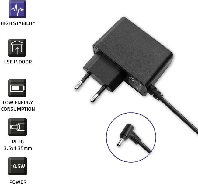 Adapter energjie Qoltec 51030, 10.5W, 5V, 2.1A, prizë 3.5x1.35 mm, i zi