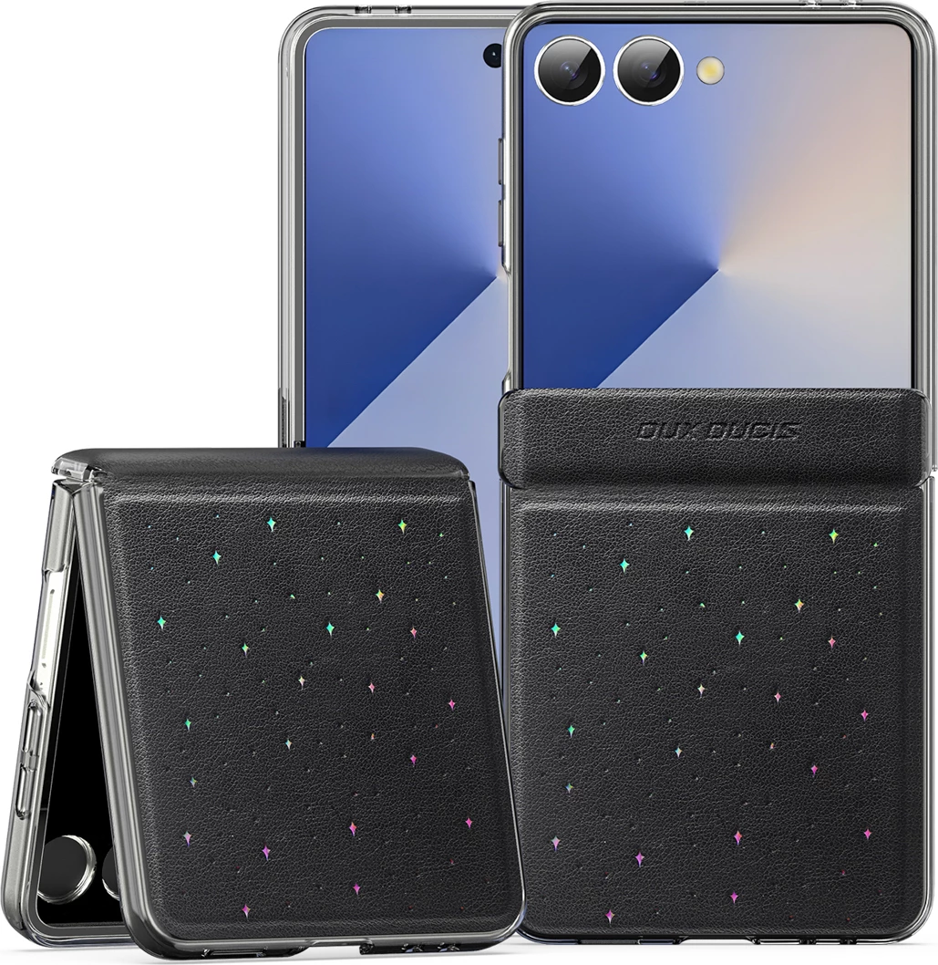Mbështjellës Dux Ducis Stex për Samsung Galaxy Z Flip7, kornizë mbrojtëse, magnetik, PU/PC me veshje mikrofibre, i zi