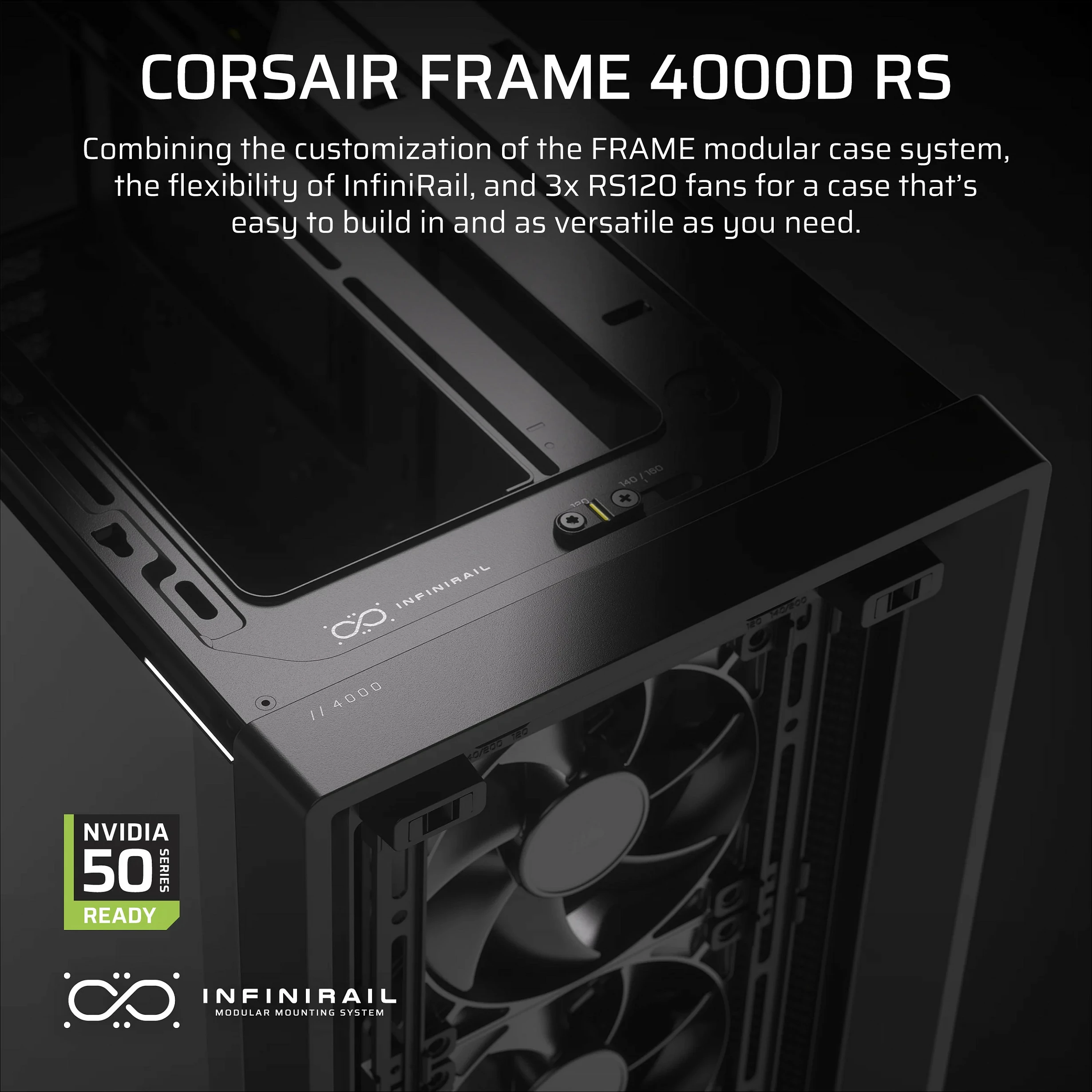 Kasë Corsair FRAME 4000D RS, Midi Tower ATX/EATX, xham i temperuar, e zezë