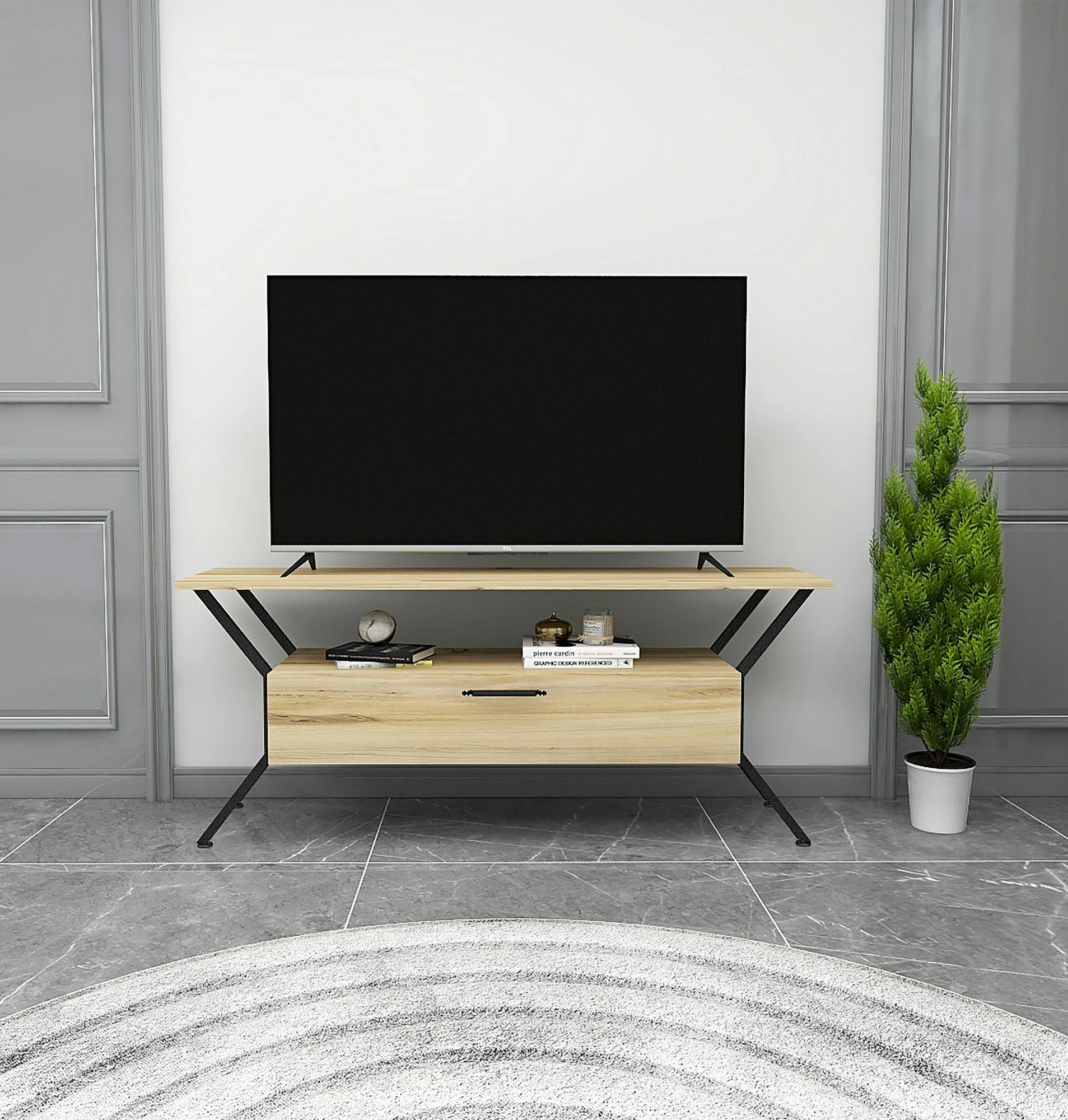 Komodinë TV Hanah Home, Tarz - ngjyrë felt dhe e zezë