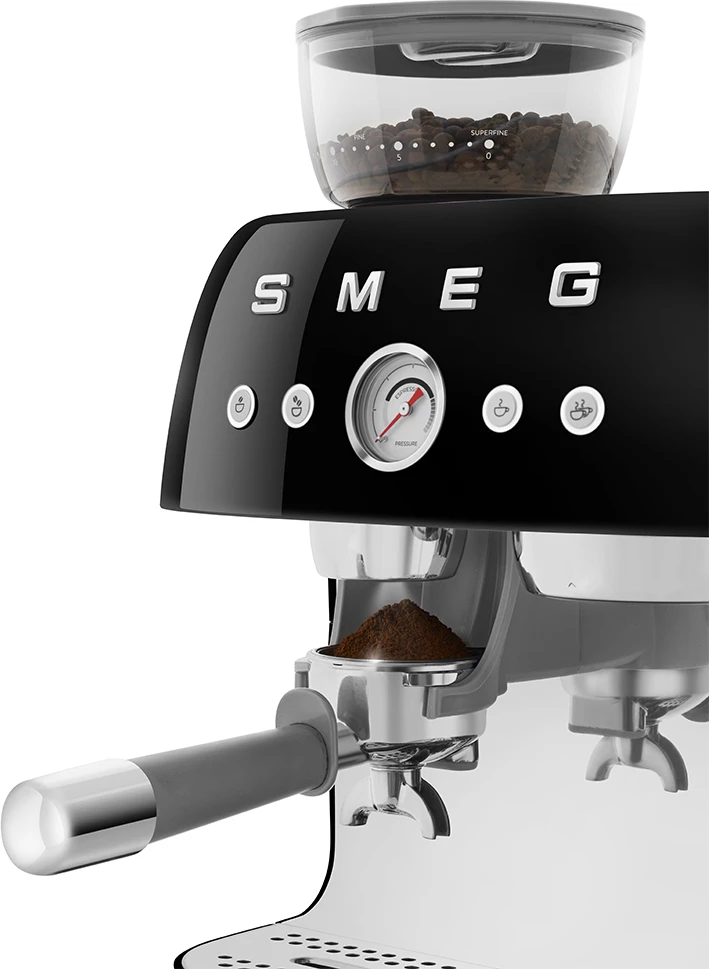 Makinë espresso Smeg 50'Style EGF03BLEU me mulli të integrum, 220-240V, e zezë