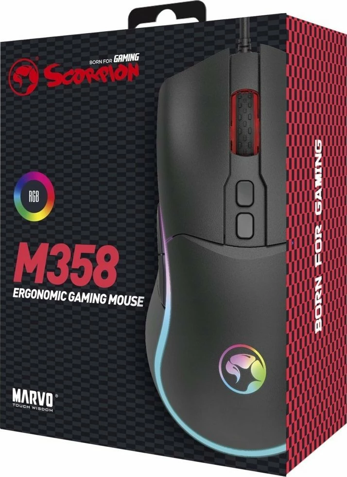 Maus gaming Marvo M358, 7200 DPI, RGB, 7 butona, USB me kabllo, i zi