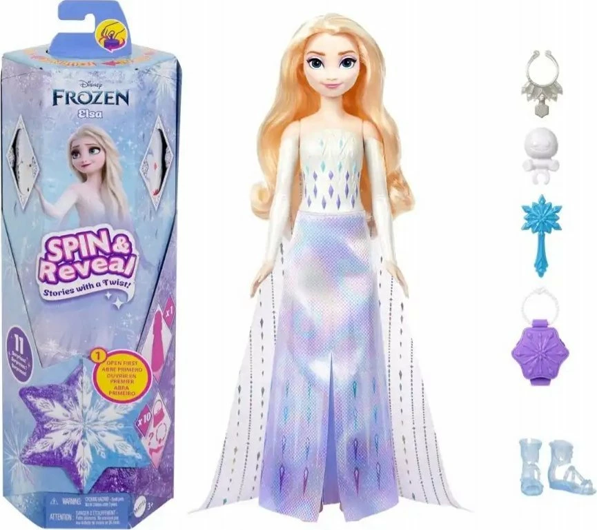 Kukull Disney Frozen Spin & Reveal Elsa HTG25, set interaktiv me surpriza e aksesorë, shumëngjyrëshe