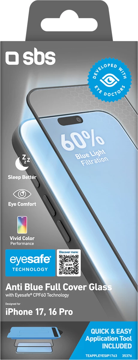 Xham i kalitur mbrojtës ekrani SBS Eyesafe CPF60 për iPhone 17/16 Pro, me aplikator (set)