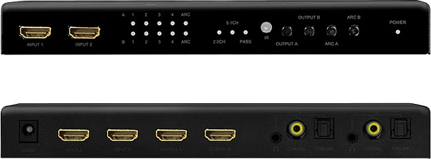 Switch HDMI LogiLink Matrix 4x2, 4K/60Hz, HDR, ARC, telekomandë, i zi