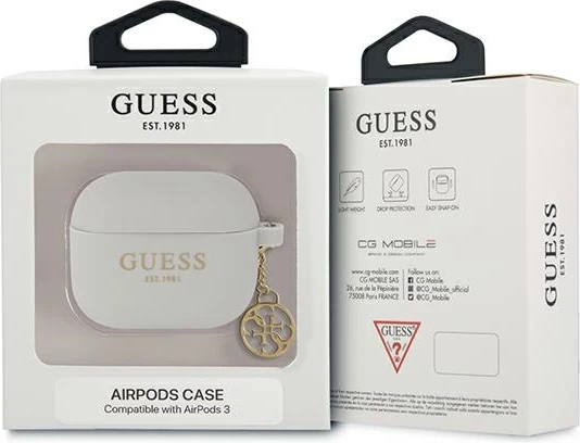Mbështjellës Guess për AirPods 3, Charm 4G, silikon, gri
