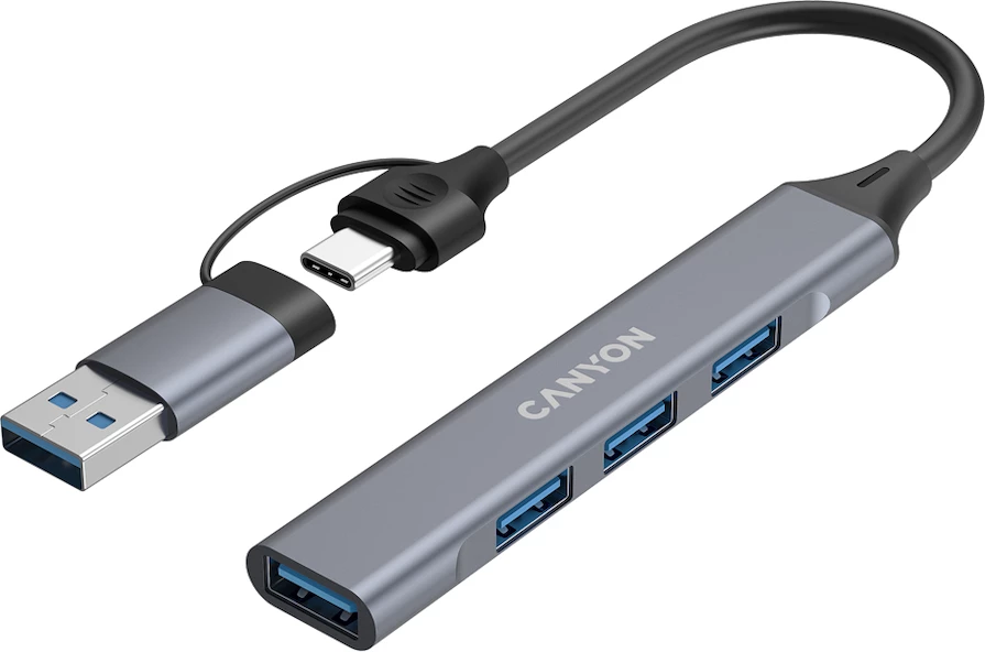 Hub USB CANYON DS-02 4in1 USB-A/USB-C 4 porta, gri