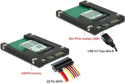 Adapter mSATA në SATA DeLOCK 62853, 6 Gbit/s, USB 2.0, i zi