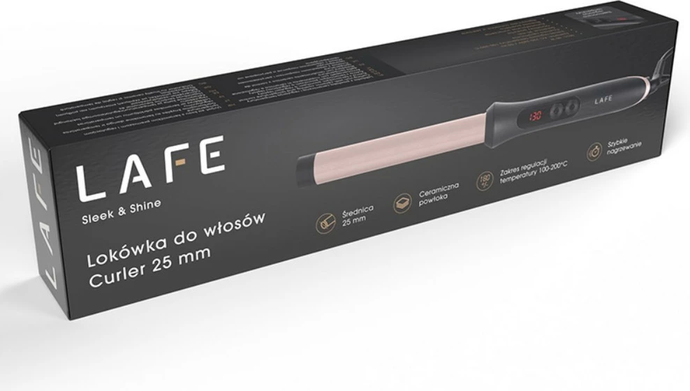 Figaro, Lafe, Sleek & Shine Curler 25mm LAFLKA47571, 100-200°C LCD, 60 W, veshje qeramike, fikje automatike, kabllo rrotulluese, rozë/zezë